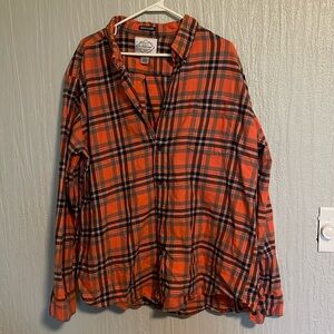 Men’s Button Up Orange Flannel Shirt